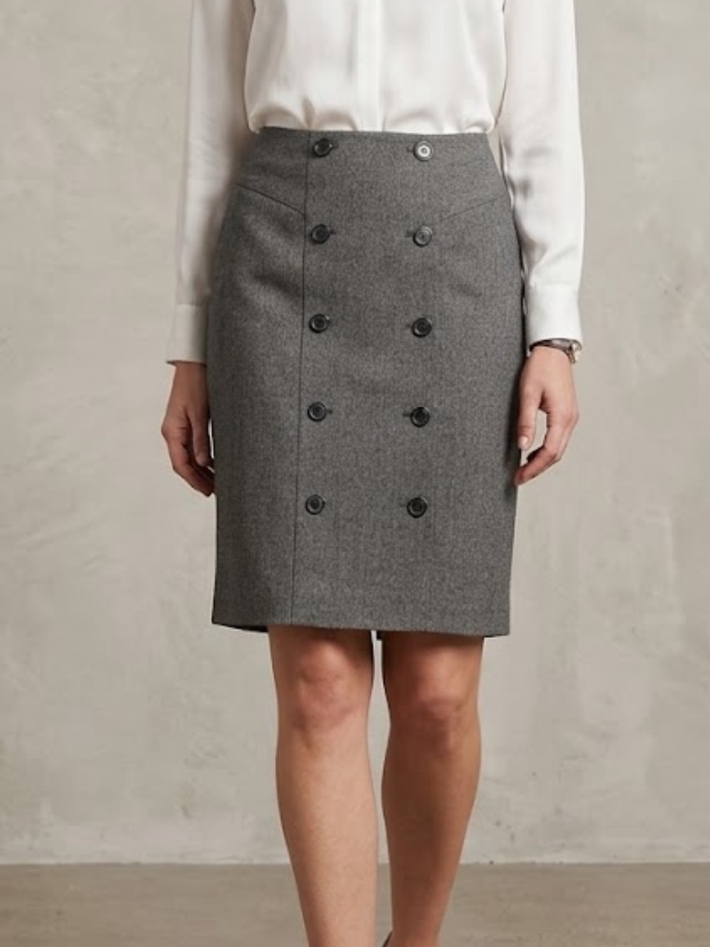 Anne Klein Gray Double-Breasted Pencil Skirt